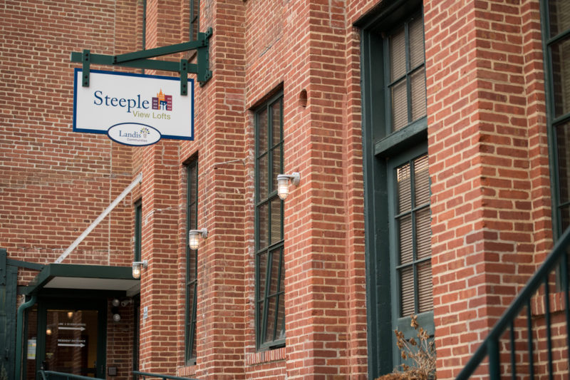 Steeple View Lofts sign.