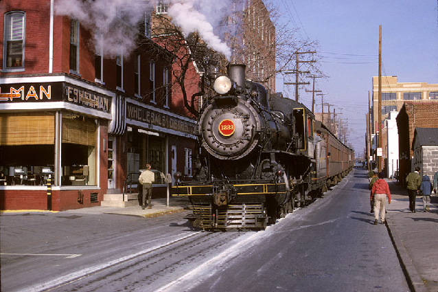 train going through city